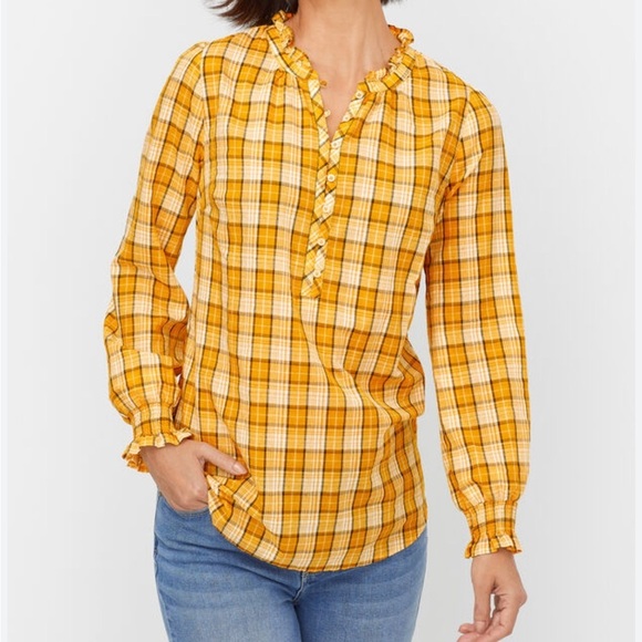NWT Talbots Ruffle Trim Popover - Chandelier Plaid Size M - Picture 1 of 7